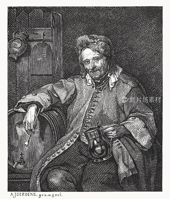 Old Drinker, Gabri?l Metsu绘制，木版雕刻，1878年出版